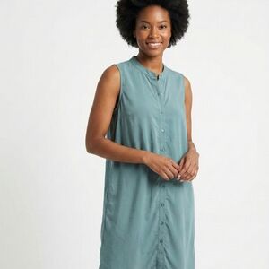 Eileen Fisher Teal Button-Down Midi Dress